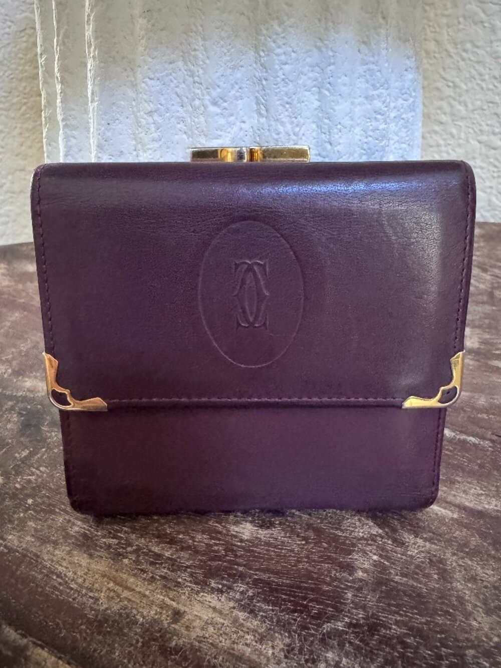 Vintage Must de Cartier Burgundy Leather Wallet 1980s/90s + COA